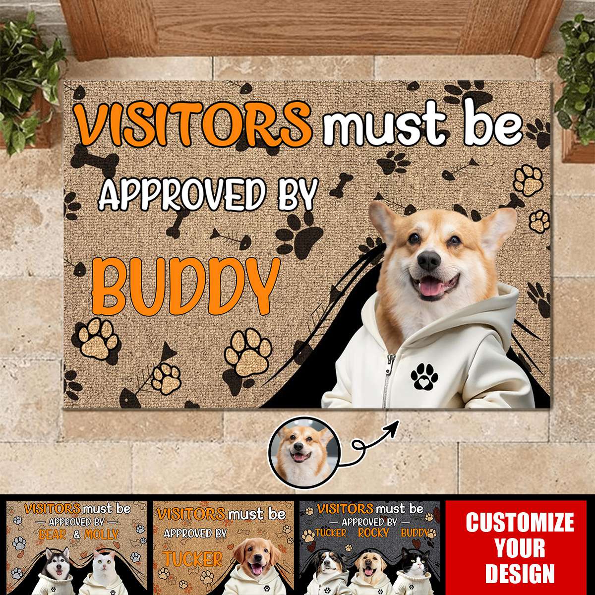 Custom Photo Visitors Must Be Approved By This Dog - Personalized Doormat