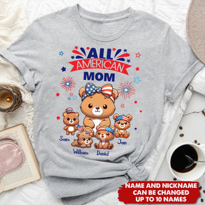 All American Nana Grandma Cute Bear Grandkids 4th of July Gift Personalized T-shirt