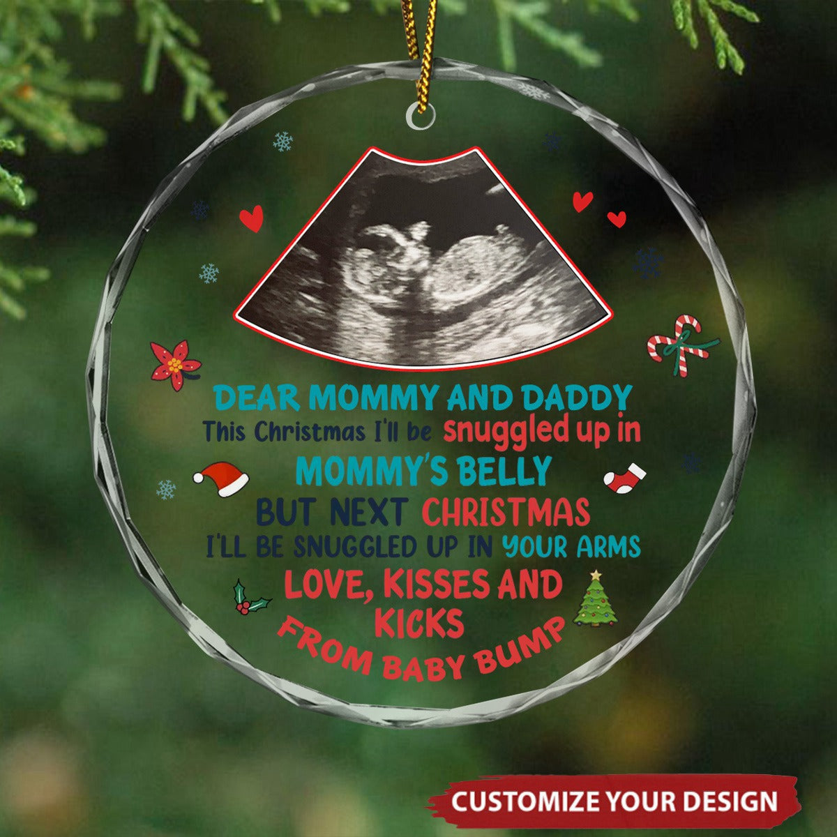 Custom Photo In Mommy's Belly - Family Personalized Circle Glass Ornament