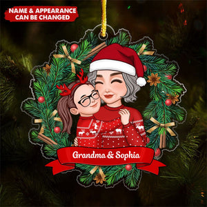 Christmas Wreath Grandma Grandkid Hugging Personalized Acrylic Ornament