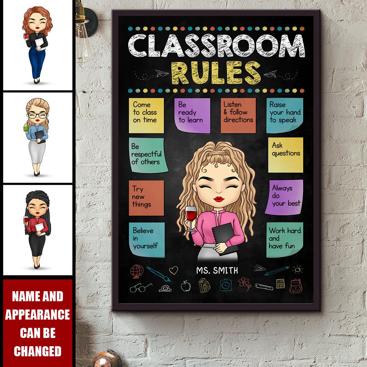 Work Hard And Have Fun - Teacher Personalized Custom Vertical Poster - Gift For Teacher