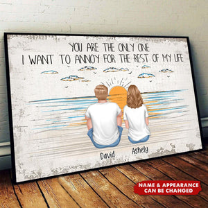 Couple Back View Beach Outline Background Personalized Poster