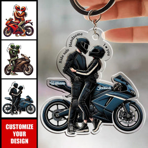 Ride Safe Handsome I Love You Personalized Acrylic Keychain, Gift For For Biker Couple