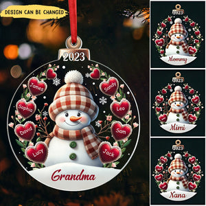 Christmas Happy Flowery Snowman Grandma Mom Sweet Heart Kids Personalized Ornament