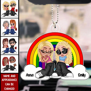 Y2K Couple LGBT Rainbow Personalized Acrylic Car Ornament