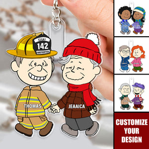 Firefighter Couple Happily Holding - Personalized Acrylic Keychain