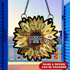 Grandma Sunflower With Kids Names - Personalized Window Hanging Suncatcher Ornament