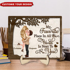 My Favorite Place In All The World Hugging Couple - Personalized 2-Layered Wooden Plaque