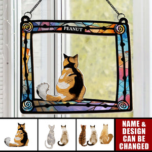 Cat Sitting In Frame - Personalized Window Hanging Suncatcher Ornament