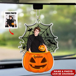 Scary Monster Kid In The Pumpkin Halloween Gift - Personalized Car Ornament