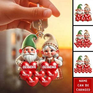 3D Effect Dwarf Grandma Grandpa Mom Dad With Heart Kids Personalized Acrylic Keychain