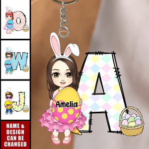 Cute Holding Easter Egg Cartoon Boy Girl - Personalized Acrylic Keychain