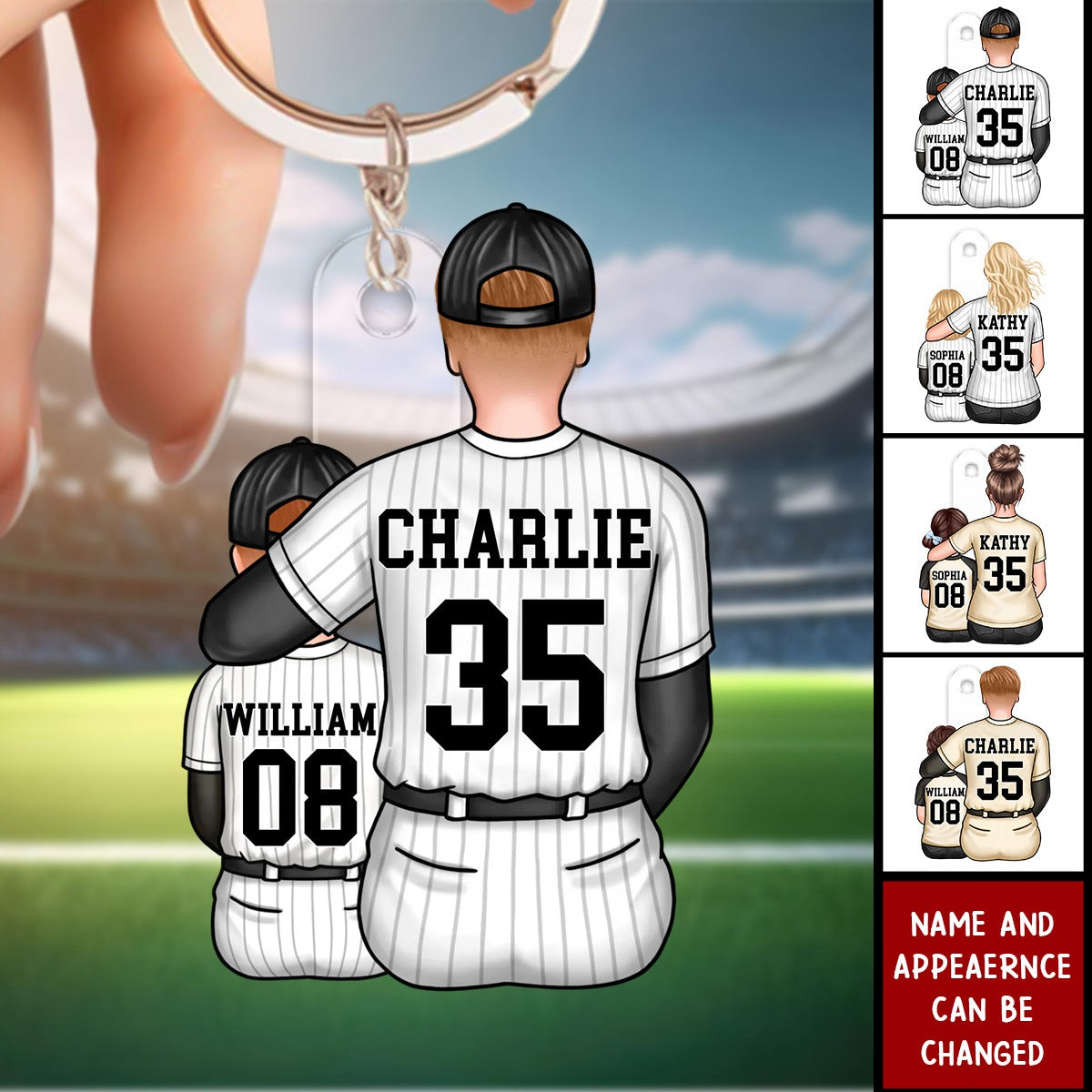 Mom Dad And Kid Baseball Personalized Acrylic Keychain