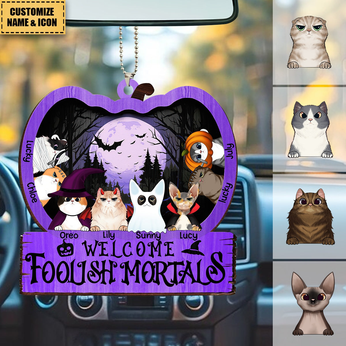 Welcome Foolish Mortals - Personalized Shaped Wood Ornament - Gift For Cat Owners, Pet Lovers