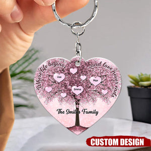 Personalized Family Tree Where Life Begins & Love Never Ends Acrylic Keychain