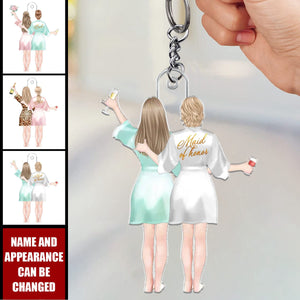 Celebrating Love And Friendship - Bestie Personalized Keychain - Wedding Gift, Bridesmaid Gift For Best Friends