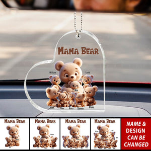 Cute Nana Bear With Little Bear Kids - Personalized Car Ornament