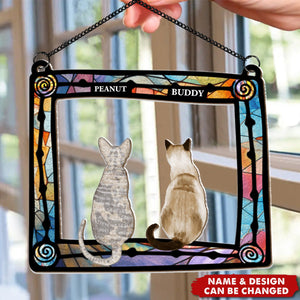 Cat Sitting In Frame - Personalized Window Hanging Suncatcher Ornament