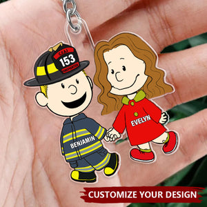 Firefighter Couple Happily Holding - Personalized Acrylic Keychain