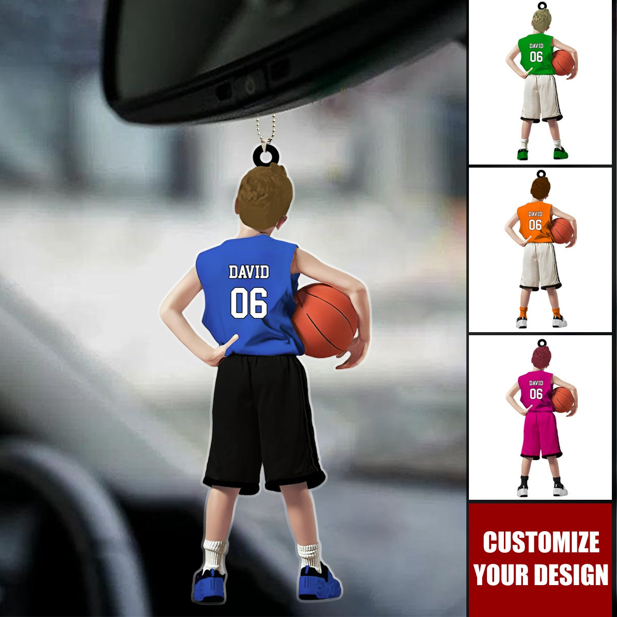 Personalized Basketball Boy Car Ornament, Basketball Keepsake, Basketball Gift For Kid