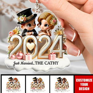 Just Married Pretty Couple - Personalized Acrylic Keychain, Gift For Newlywed Couple