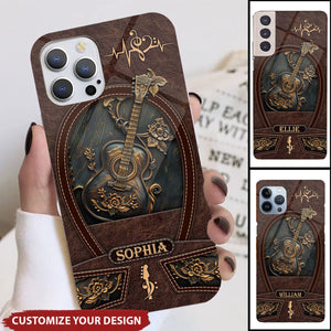 Personalized Guitar Leather Pattern Phone Case - Unique Guitar Phone Case