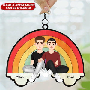 Love Is Love Rainbow - Personalized Window Hanging Suncatcher Ornament