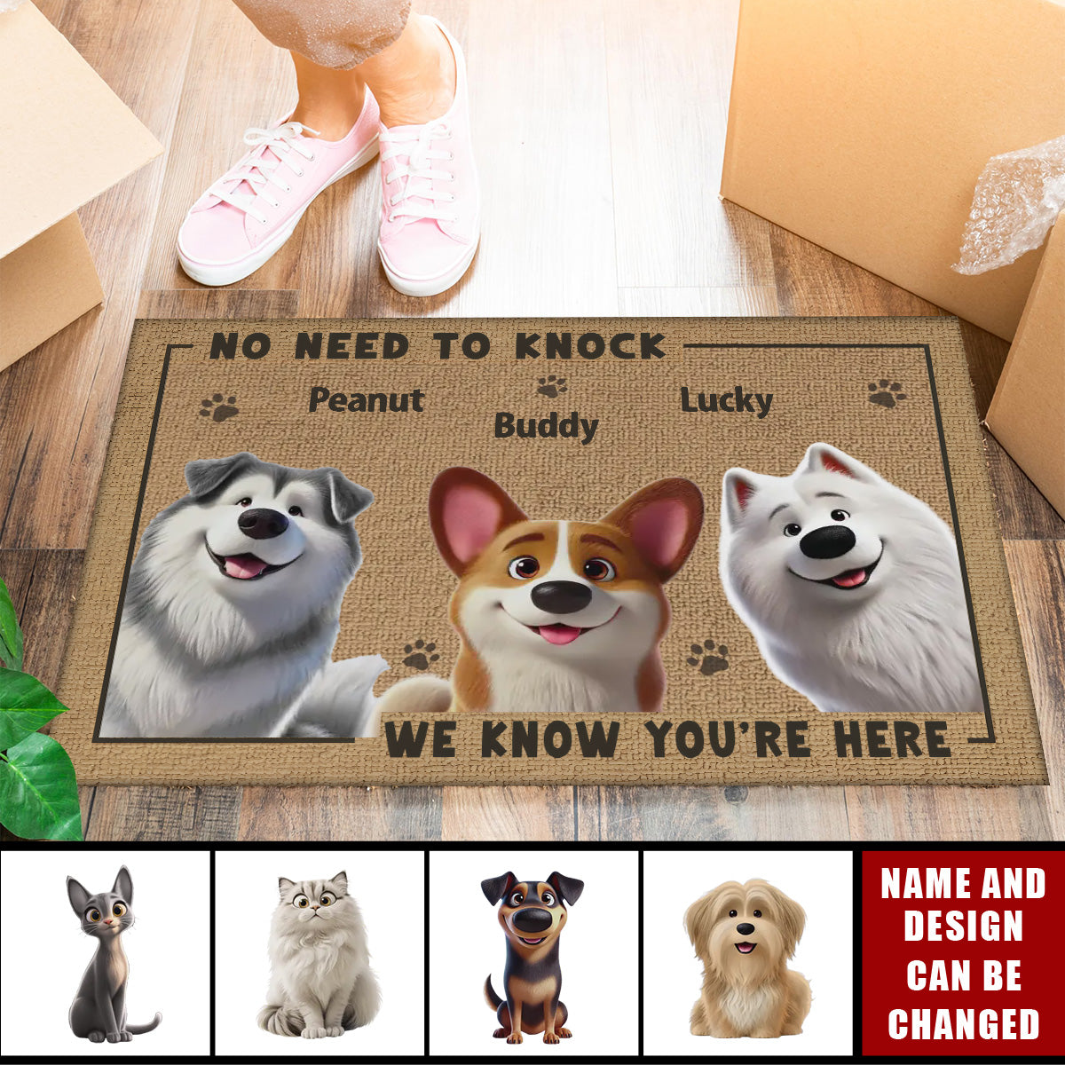 No Need To Knock, My Dog Already Told Me You're Here - Personalized Doormat, House Warming Gift For Pet Owners, Pet Lovers