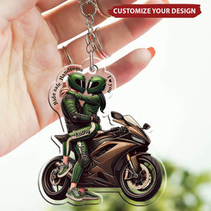 Ride Safe Handsome I Love You Personalized Acrylic Keychain, Gift For For Biker Couple