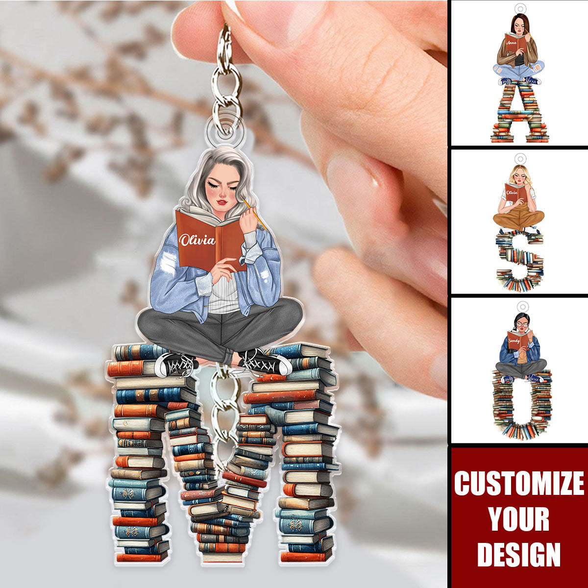 Book Lovers Sit On Alphabet Letter - Personalized Acrylic Keychain