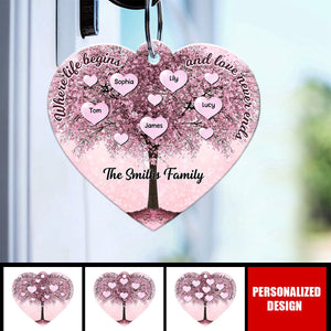 Personalized Family Tree Where Life Begins & Love Never Ends Acrylic Keychain