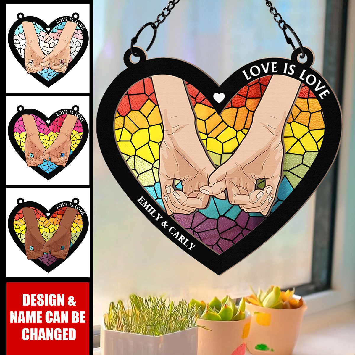 Love Is Love Pride - Personalized Window Hanging Suncatcher Ornament