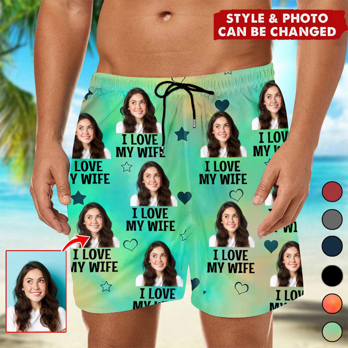 Custom Photo Funny I Love My Lover - Personalized Unisex Beach Shorts