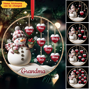 Happy Christmas Snowman Grandma Mom Hanging Sweet Heart Kids Personalized Ornament