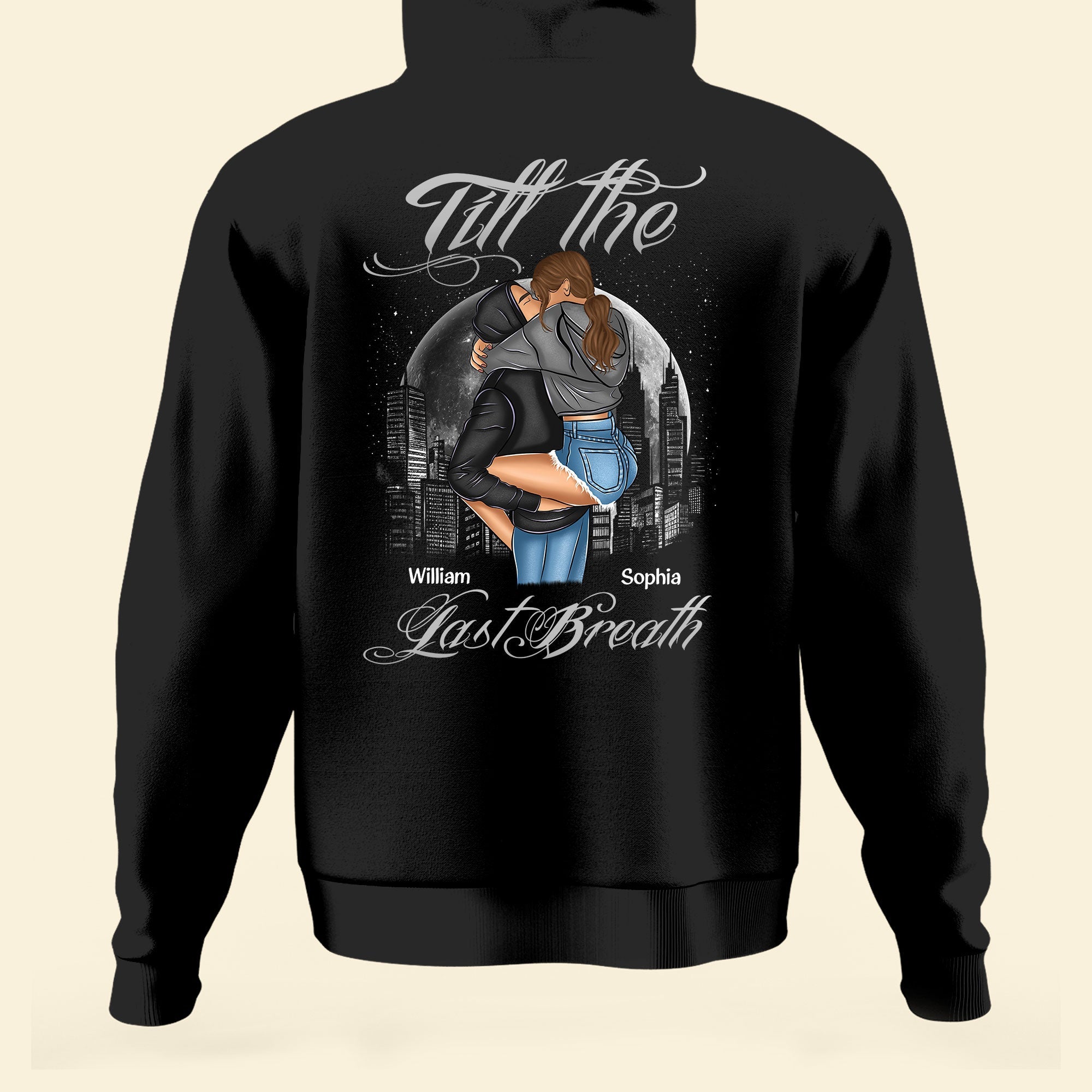 From The First Kiss Till The Last Breath - Personalized Matching Couple Back Printed Hoodies