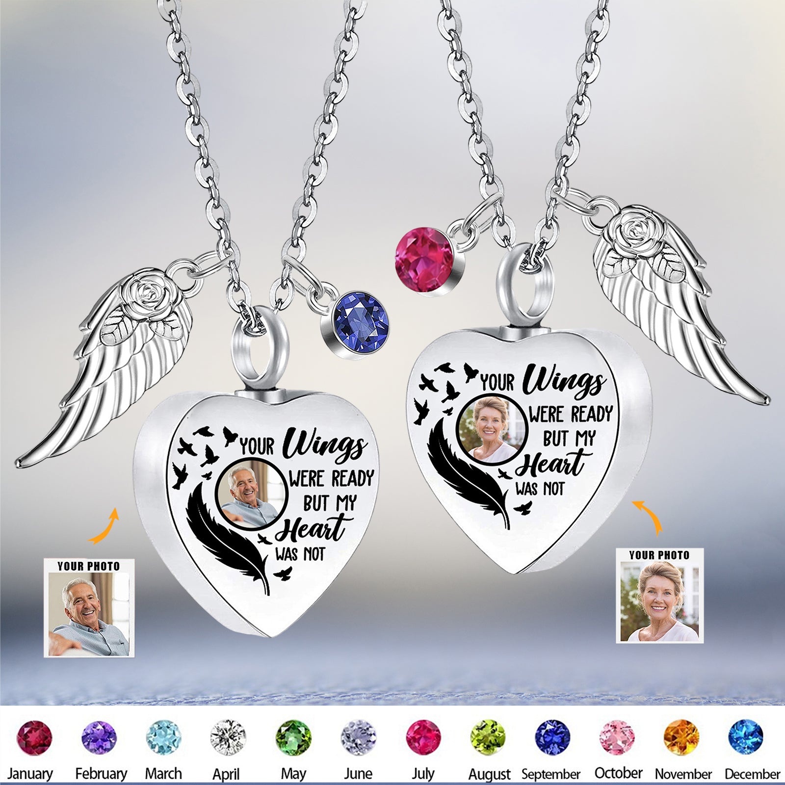 Your Wings Were Ready Personalized Birthstone Urn Necklace