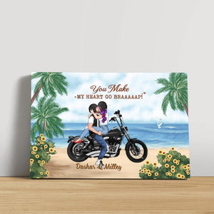 Kissing Couple - Personalized Canvas For Him, For Her, Motorcycle Lovers