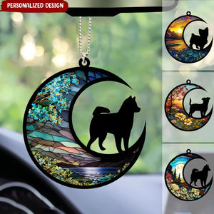 Customized Puppy Pet Dog Breeds On Moon Car Ornament