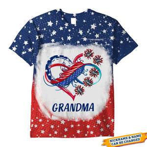 Independence Day Grandma Mom Custom Nickname Names Family Heart Infinity July 4th Gift  Tshirt