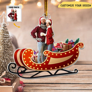 Santa Sleigh Custom Photo Family, Friends, Couples - Personalized Photo Ornament