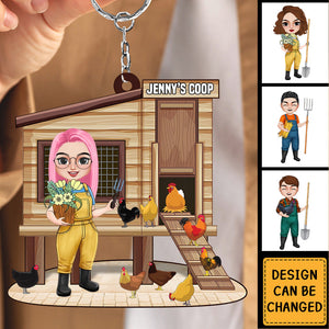 Personalized Poultry Farming Chicken Girl At The Coop Keychain, Gift For Farmers