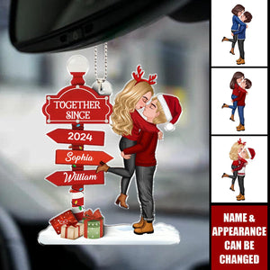 Christmas Couple Kissing Sign Personalized Acrylic Car Ornament