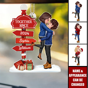 Christmas Couple Kissing Sign Personalized Acrylic Car Ornament