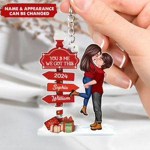 Christmas Couple Kissing Sign Personalized Acrylic Keychain