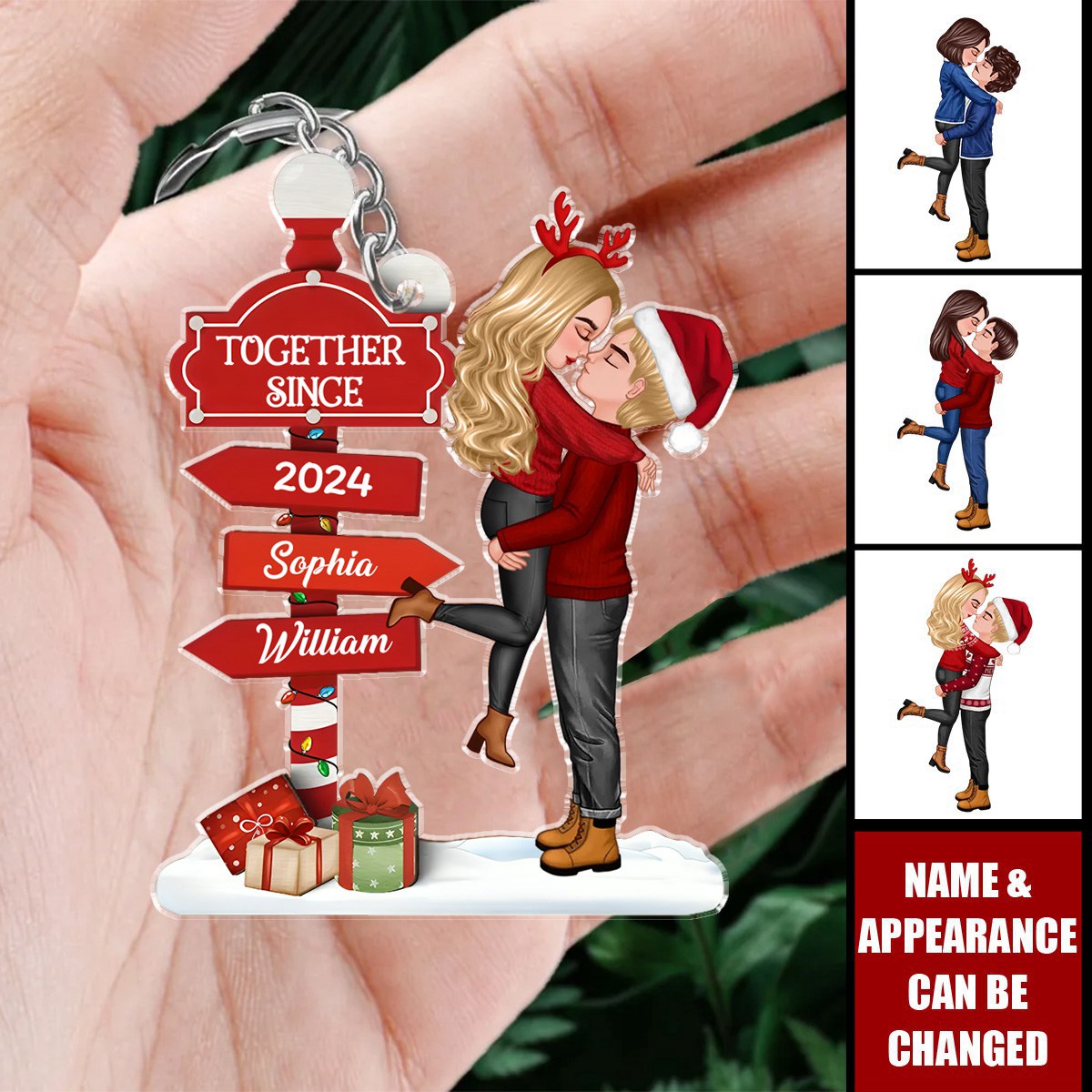 Christmas Couple Kissing Sign Personalized Acrylic Keychain