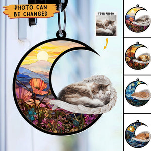 Custom Photo Pet With Angel Wings - Personalized Suncatcher Photo Keychain