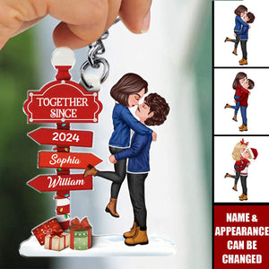 Christmas Couple Kissing Sign Personalized Acrylic Keychain