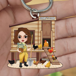 Personalized Poultry Farming Chicken Girl At The Coop Keychain, Gift For Farmers