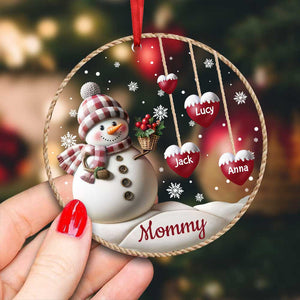 Snowman Grandma Mom Hanging Sweet Heart Kids Personalized Ornament