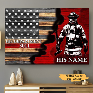 Half Thin Red Line Bunker Gear With Unit Number & Name, Personalized Firefighter Poster Print